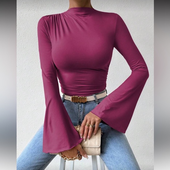 Elegant Red Violet Long Sleeve Women's Bodysuit Top - Picture 1 of 16